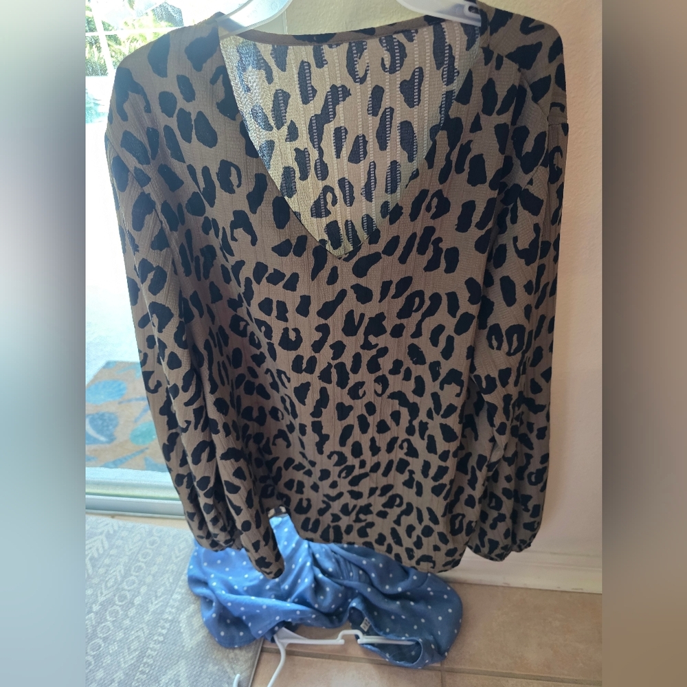 SHEIN Leopard Print Blouse - Black and Tan
